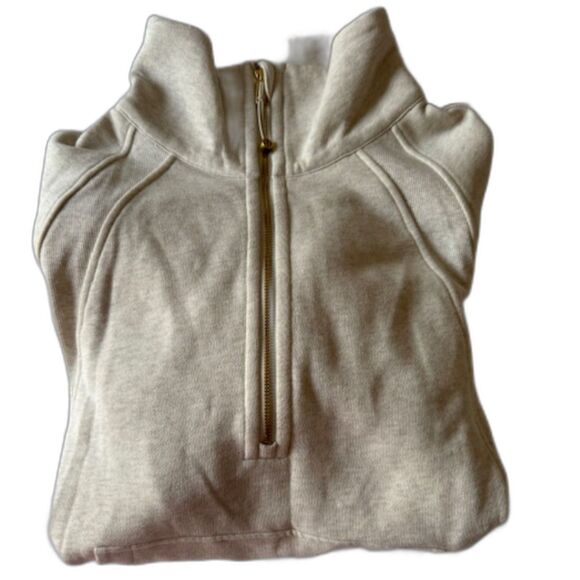Lululemon M/L Heather Cream Scuba Oversized Funnel-Neck Half Zip Gold Tone NWT - Picture 2 of 12